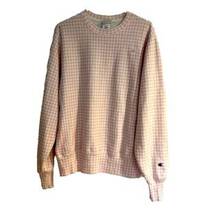 Champion Pink&white Reverse Weave Sweatshirt Women M Embroidered Gingham Check